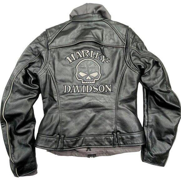Harley-Davidson Jackets & Blazers - Harley Davidson Women Reflective Willie G Skull Leather Jacket W/ Hoodie EUC S﻿﻿